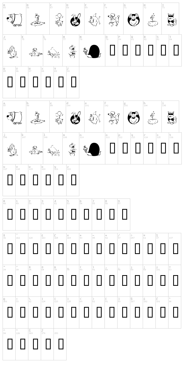 KR All Smiles font map
